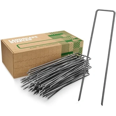 Image de GardenGloss Piquets de Fixation en Acier (100 Pièces) pour Toiles Paillages et Jardinage, Grillage Filets 150 mm Long, 25 Large, Ø 2.7