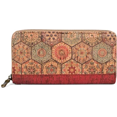 Image de styleBREAKER Portefeuille Femme en liège avec Impression de Motifs colorés à l&#039;aspect Ethnique, Fermeture éclair, 02040138, Couleur:Rouge Beige Bleu
