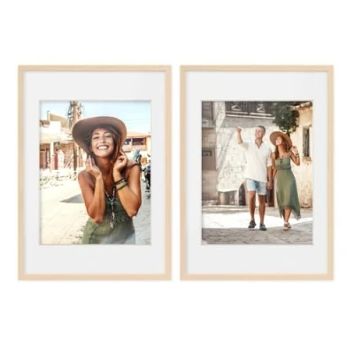 Image de PHOTOLINI Cadre Photo 3D à remplir 50 x 70 cm Naturel, Set de 2 Cadres boîte Profond avec Passe Partout, pour Objets jusqu&#039;à 1,5 cm, Bois MDF, Verre Les Loisirs créatifs &amp; comme Cadeau
