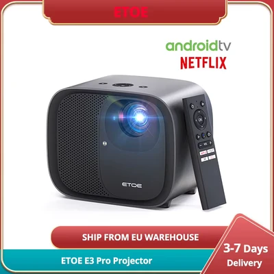Image de Projecteur ETOE E3 Pro, 500 ANSI, 1080P natif, décodage 4K, Android TV, mise au point automatique et correction trapézoïdale Prise UE
