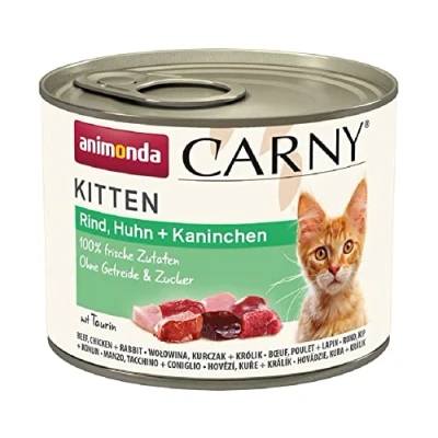 Image de Carny Nourriture Humide pour Chatons au bœuf + Poulet Lapin (12 x 200 g) sans céréales ni Sucre Animonda en Croissance jusqu&#039;à 1 an avec ingrédients Frais