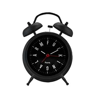 Image de fisura. Réveil Matin Noir avec Message F*cking Alarm. Reveil Analogique Lumineux Silencieux sans Tic Tac. veilleuse à LED. Cadran de 9 centimètres. Dimensions : 11,7x5,5x16. Métal