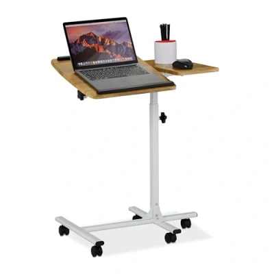 Image de relaxdays Laptoptisch höhenverstellbar mit Rollen Table de lap Top réglable en Hauteur, sur roulettes, plaques inclinables, Support pour Souris HlP: 68x88x61, Fer, MDF, PVC, Aspect Bois, 1 élément