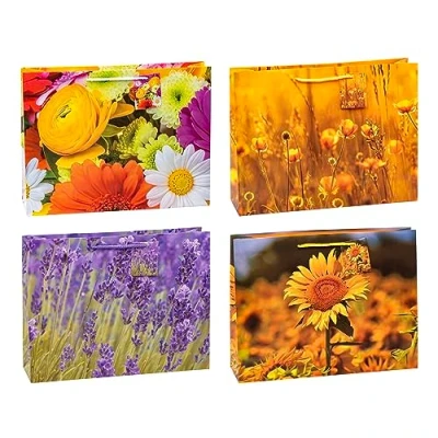 Image de TSI Sac cadeau Série Fleurs, lot de 12, taille : grand shopper (29 x 38 10 cm), N d&#039;art. 84413