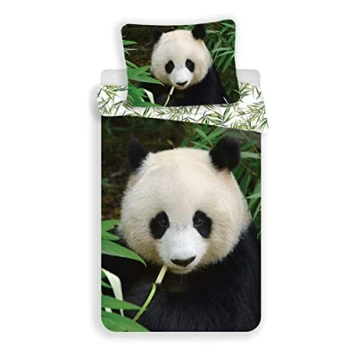 Image de Jerry Fabrics JF Parure de lit Panda 100% Coton Housse Couette Réversible 140 x 200 cm + Taie d&#039;oreiller Bambou