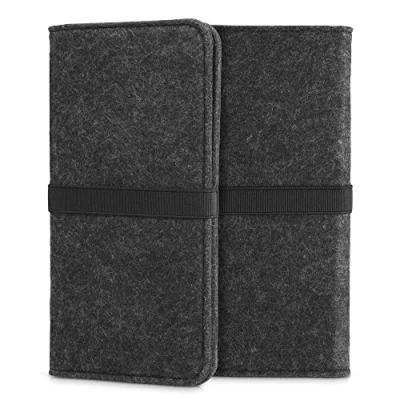 Image de kwmobile Étui Porte Monnaie en Feutre pour Smartphone Pochette de Protection Universelle 17,2 x 8 cm Housse avec élastique Gris foncé Noir