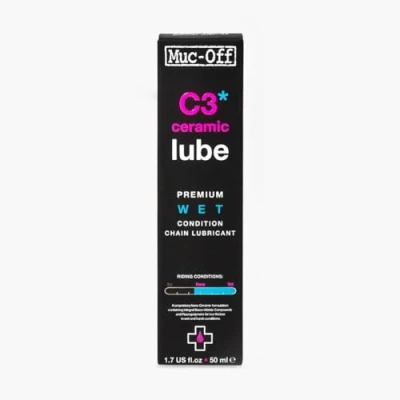 Image de Muc Off Lubrifiant Chaîne de Vélo C3 pour Conditions Humides et Difficiles 50 ml Céramique Qualité Supérieure avec Colorant Traceur UV