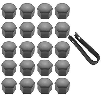 Image de LICQIC 20 Pcs Capuchon d&#039;écrou de Roue 17mm Capuchons Boulon Roue, Cache écrous Pneu hexagonaux avec Ensemble d&#039;outils démontage pour Voitures, Gris