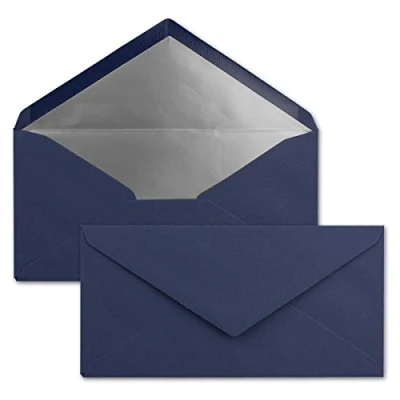 Image de 15x enveloppes 11 x 22 cm couleur: bleu foncé aves doublure en argent métallique fermeture: gommée format DL américain, portefeuille sans fenêtre