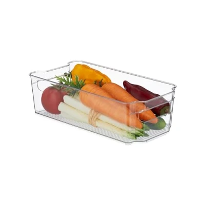 Image de Relaxdays Organiseur de frigo pour Ranger Vos Aliments, avec poignées, H x L P : 9 31,5 15,5 cm, Transparent