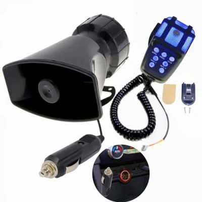 Image de YIYIDA Alarme de voiture Connecter le Klaxon allume cigare 7 tons Bleu et noir 135db Car Horn Amplificateur sonore d&#039;urgence avec microphone pa System pour 12V camion bateau ect