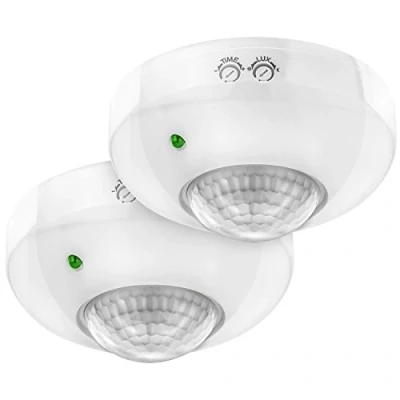 Image de deleyCON 2X Infrarouge Détecteur de Mouvement Émerger Montage au Plafond Intérieur Contrôle des Feux Zone Travail à 360 Portée 6m Capteur Lumière Intégré Blanc