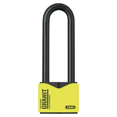 Image de ABUS Cadenas Granit 37/55HB100 à anse haute pour une utilisation en extérieur acier spécial trempé clé avec lumière LED niveau de sécurité 10 noir/jaune