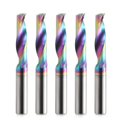 Image de Lot de 5 fraises en spirale CNC avec une rainure pour aluminium, tige 6 mm, fraise hélicoïdale VHM revêtement DLC, diamètre coupe à queue carbure tungstène massif