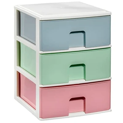 Image de COM FORT HOUSE Commode empilable en plastique Modèle multicolore Couleur blanche à 3 Tiroirs de rangement modulaires