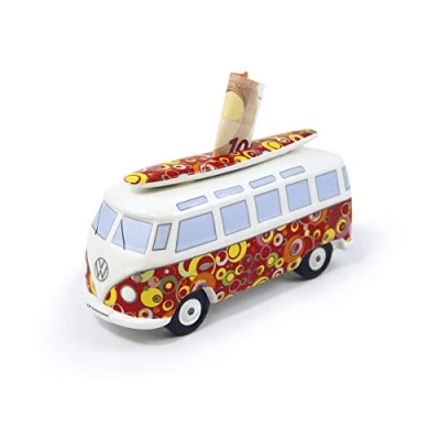 Image de BRISA VW Collection Tirelire Cochon Design Combi T1 Bus Samba avec Planche de Surf (Classic Bus/Rouge)