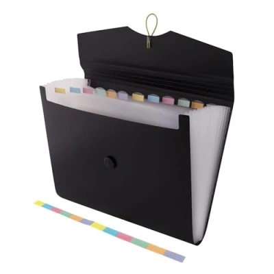 Image de D.RECT 5580 Trieur Extensible 12 Poches A4 Classeur Documents Accordéon Pochettes Porte documents, Noir