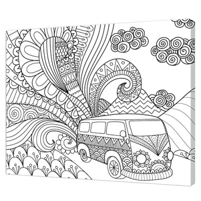 Image de pintcolor 9112 châssis avec toile imprimée à colorier, Wood, blanc/noir, 50 x 40 3.5 cm