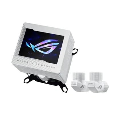 Image de ASUS ROG Ryujin III WB White LCD Bloc d&#039;eau pour processeur (Asetek avec 178 micro lamelles de refroidissement et plaque en alliage cuivre, écran 3,5&quot;, ventilateur VRM