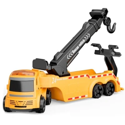 Image de GizmoVine Depanneuse Jouet, Engins de Chantier Friction Remorque avec Grue Rotative à 360, Rotation Avant 180, Voiture Cadeau pour Garçons 2 3 4 5 6 Ans