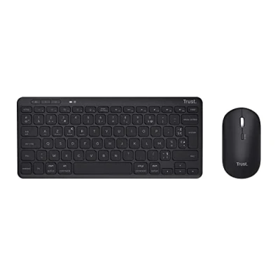 Image de Trust Lyra Pack Clavier et Souris sans Fil Bluetooth, AZERTY Français, 84% Plastique Recyclé, Mini Rechargeable pour PC, Ordinateur Portable, Mac, Tablet, iPad, Android, iOS Noir