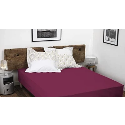 Image de HOME LINGE PASSION, Drap Housse Fuchsia BAIKAL 140x190 +35 cm 100% Coton 57 Fils (Label Oeko TEX)
