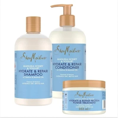Image de SheaMoisture Set Miel de Manuka et Yaourt shampooing 1 x 384 ml, Après Traitement à base protéines 355 ml 3 articles