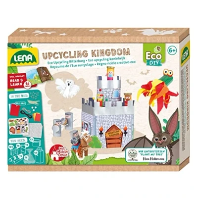 Image de Lena 42831 set de bricolage Eco Upcycling Royaume, à partir feuilles papier et d&#039;objets ménagers, mobile 2 en 1 jeu, colle pour garçons filles, dès 6 ans