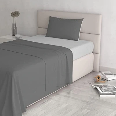 Image de Italian Bed Linen CL NC grigio chiaro/fumo 1PM Natural Color ensemble de draps lit, clair/Gris foncé, Small double, 100 % coton, Place et Demie