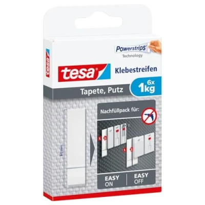 Image de Tesa 77771 Lot de 6 Languettes Powerstrips pour papier peint 1 Kg Transparent 00000 00
