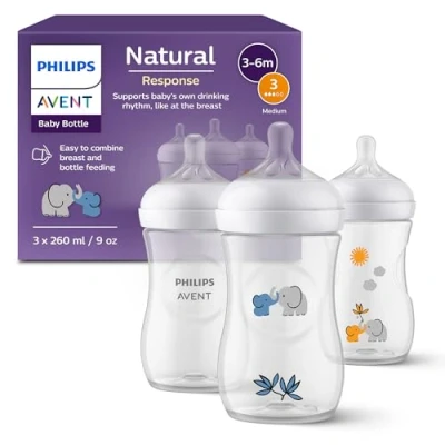 Image de Philips Avent Natural Response Coffret cadeau : 3 biberons 260 ml avec tétines T3 (1 mois et plus) (modèle SCY903/63)