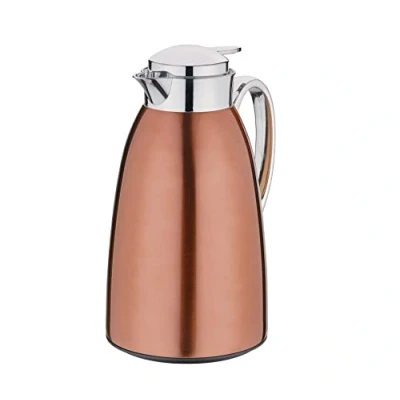 Image de Cilio Venezia 544428 Pichet isotherme avec bouchon à vis bouton pratique Easy Touch, couleur : rouge cuivre, matériau acier inoxydable satiné, contenance 1 l, dimensions diamètre 14 cm,