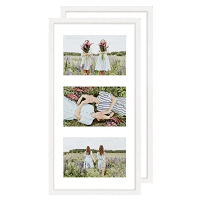Image de YEEPHAN Lot de 2 cadres photo à 3 ouvertures avec support pour photos 10 x 15 cm, blanc fabriqué en bois massif façade plexi glass montage mural