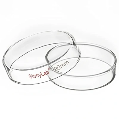 Image de stonylab Boîte de Pétri Verre, 90 x 20 mm Verre Borosilicaté Autoclavable Culture Cellulaire Petri Dish avec Couvercle Transparent pour Laboratoire