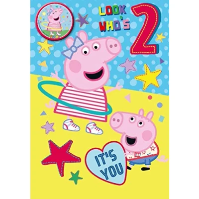 Image de Peppa Pig Carte d&#039;anniversaire officielle 2 ans Looks Who&#039;s multicolore, 135 x 195 mm