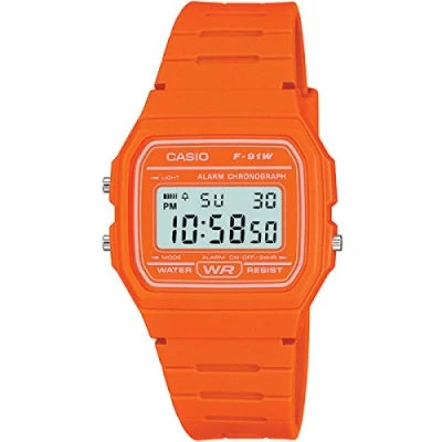 Image de Casio Montre Quartz Unisexe 37.00mm avec Cadran LCD Digitale et Bracelet en Rubber Strap Orange F 91WC 4A2EF