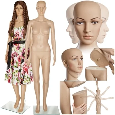 Image de tectake® Mannequin de vitrine Femme démontable Pivotable et Mobile Pied en Verre avec Attaches pour Les Mollets Homme Enfant