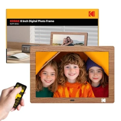 Image de KODAK Cadre Photo Numérique 8 Pouces, sans WiFi avec Télécommande, Électronique Écran HD IPS, Images/Vidéos/Lecteur de Musique, Mise en on/Off Automatique