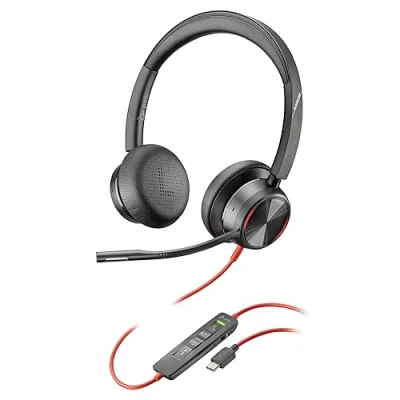 Image de Micro casque filaire haut de gamme Poly Blackwire 8225 Annulation active du bruit Son binaural hi fi Connexion à un PC/Mac Fonctionne avec Teams, Zoom