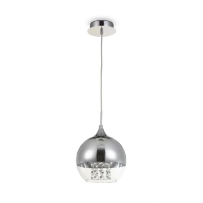 Image de Suspension Design, 1 lampe, Style Moderne, armature en métal couleur chrome, abat jours verre transparent et décoration avec pampilles cristal, ampoule, excl. E14 60W 220V