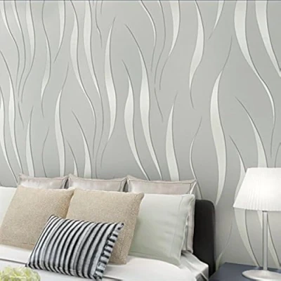 Image de Papier peint non tissé moderne simple et élégant en 3D avec vague stéréoscopique pour salon, couleur gris argenté 0,53 m x 10 = 5,3 m²