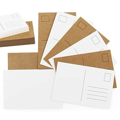 Image de Mocraft Lot de 120 Cartes postales vierges en papier kraft et blanches Format A6 à personnaliser soi même vœux vides pour bricolage, graffiti, message