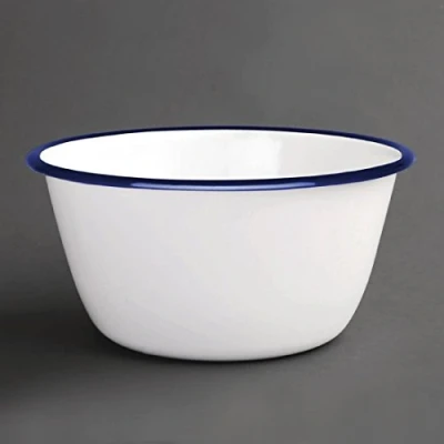 Image de Olympia Lot de 6 bolsà pudding en émail blanc bleu 155 x 70 mm