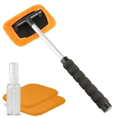 Image de WALSER Nettoyeur de vitres pour voiture, intérieur voiture fonction télescopique 26 42 cm extensible, pare brise incl. 2 chiffons microfibres + vaporisateur