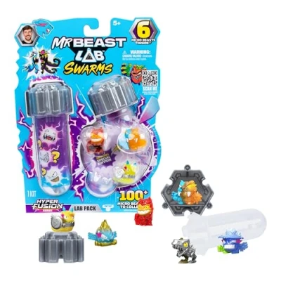 Image de MRBEAST Lab Swarms Hyper Fusion Series, Collect 100+ Unique Swarms, Pack Comprend 6 Micro Beasts, Autocollants de Collection et 2 Capuchons empilables