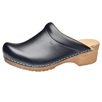 Image de Sanita Sandra Sabots Ouvert Produit Original Fabriqué à la Main pour Femme Assise Plantaire de Forme Anatomique avec Mousse Souple Noir 37 EU