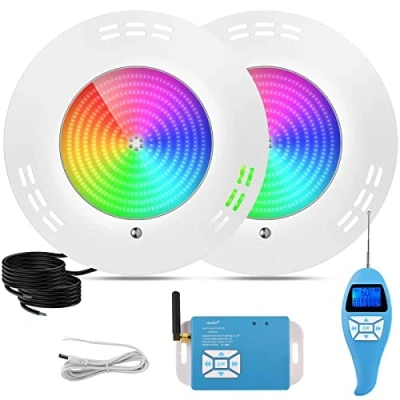 Image de LyLmLe Projecteur Piscine LED Remplie de Résine, 35W Lampe Extra Plats RGB Dimmable Multicolore Synchroniseur Externe avec Télécommande, Angle Faisceau 140,IP68 étanche,12V AC, Lot 2