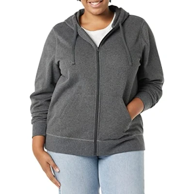 Image de Amazon Essentials Sweat à capuche zippé en polaire (grandes tailles disponibles) Femme, Charbon Chiné, 4XL Grande taille