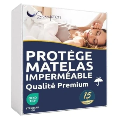 Image de SLEEPZEN Protege Matelas 80x160 Impermeable Bonnet 30 cm Qualité Premium Oeko TEX® et GRS®, Alèse Imperméable avec Coton Molleton Recyclé Ecologique, Forme Drap Housse