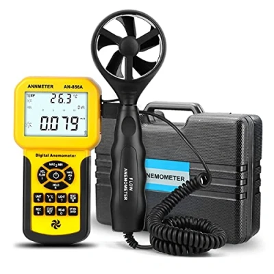 Image de AIOMEST Anémomètre Numérique, CFM Digital Anémomètres Mesure de Vent la Température avec MAX/MIN/AVG et USB pour Extérieur, HAVC, Drones, AI 856A